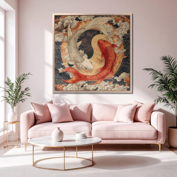 Harmony Koi Fish Japanese Yin Yang Poster Print
