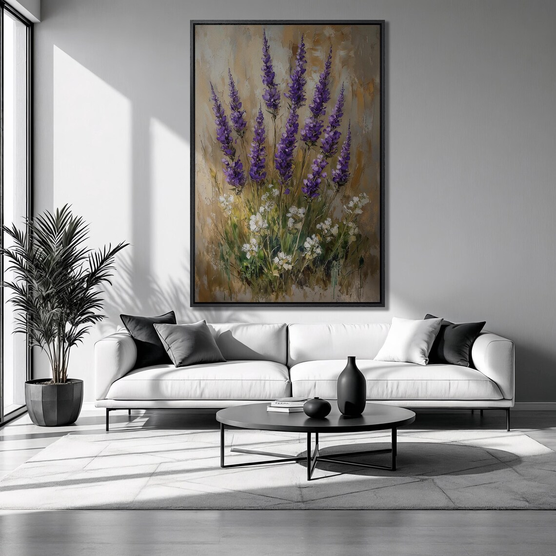 Purple Lavender Wildflowers White Blooms Gold Botanical Art Poster