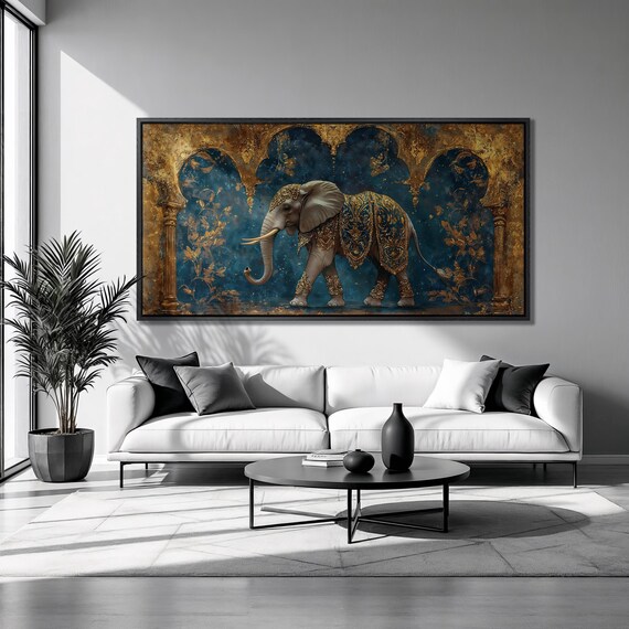 Regal Elephant Blue Gold Indian Palace Arch Ornate Wildlife Wall Poster