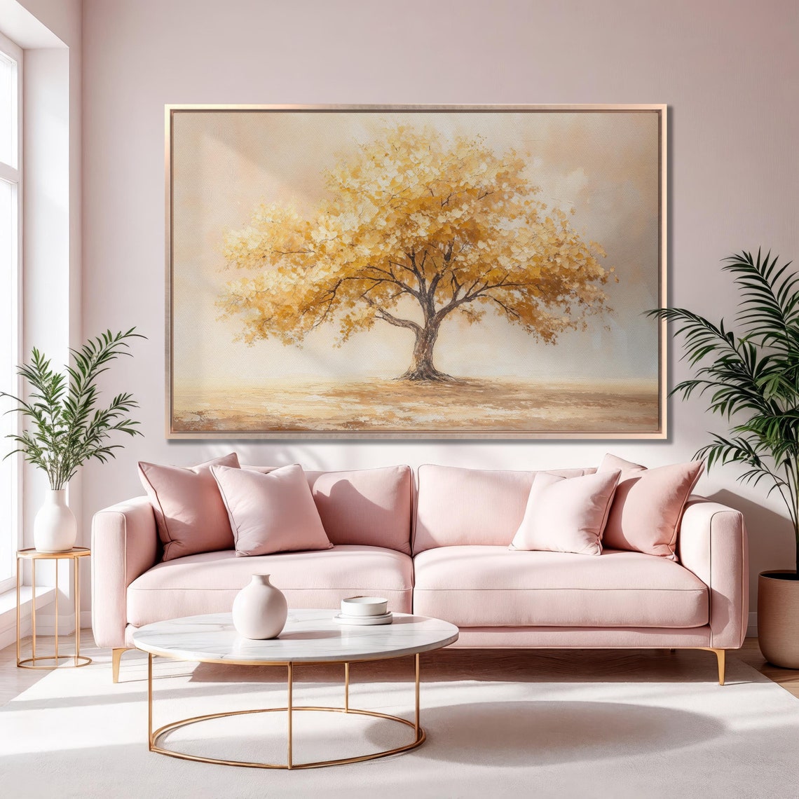Autumn Tree Golden Leaves Cream Field Charming Nature Art Poster