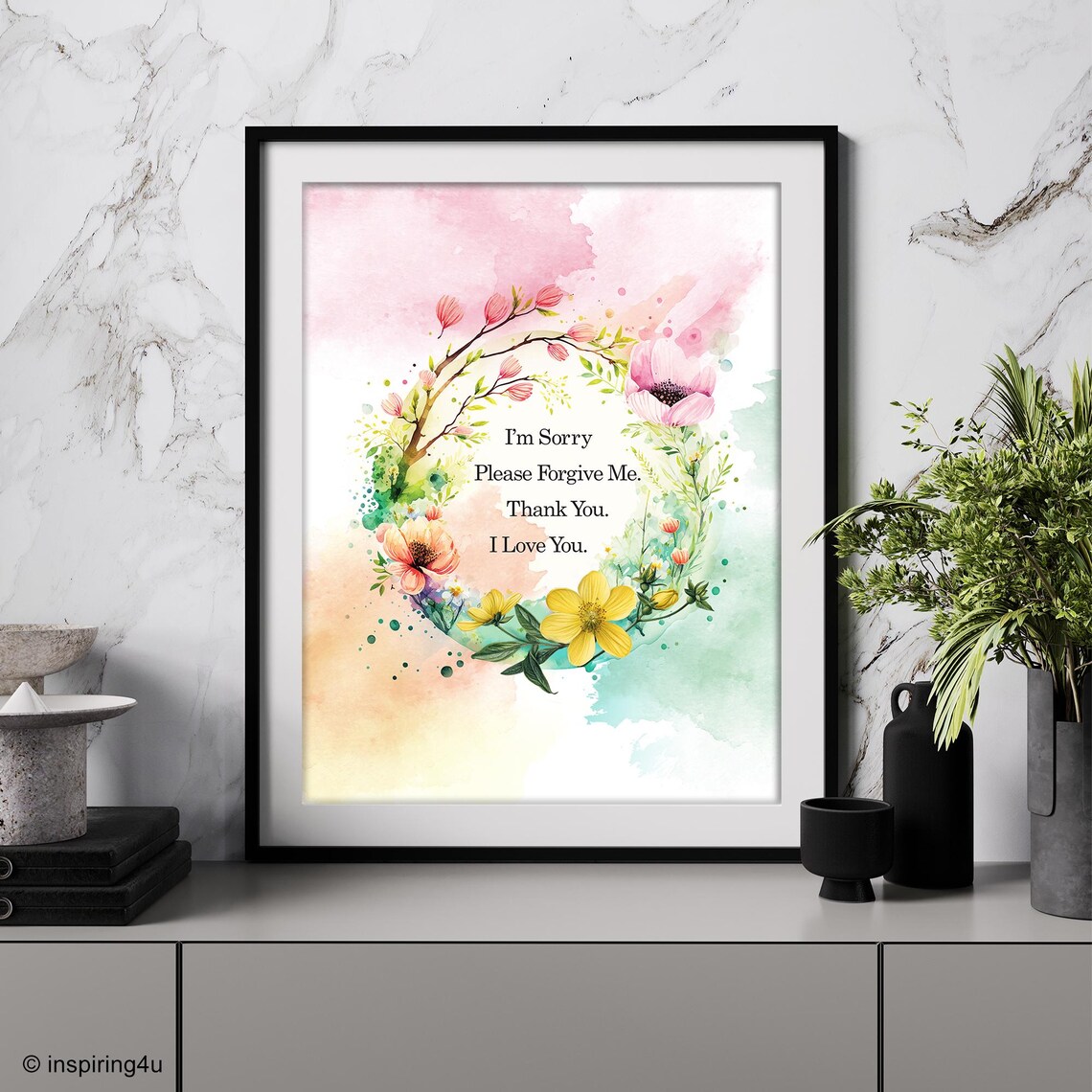 Hooponopono Prayer Floral Inspirational Art Print