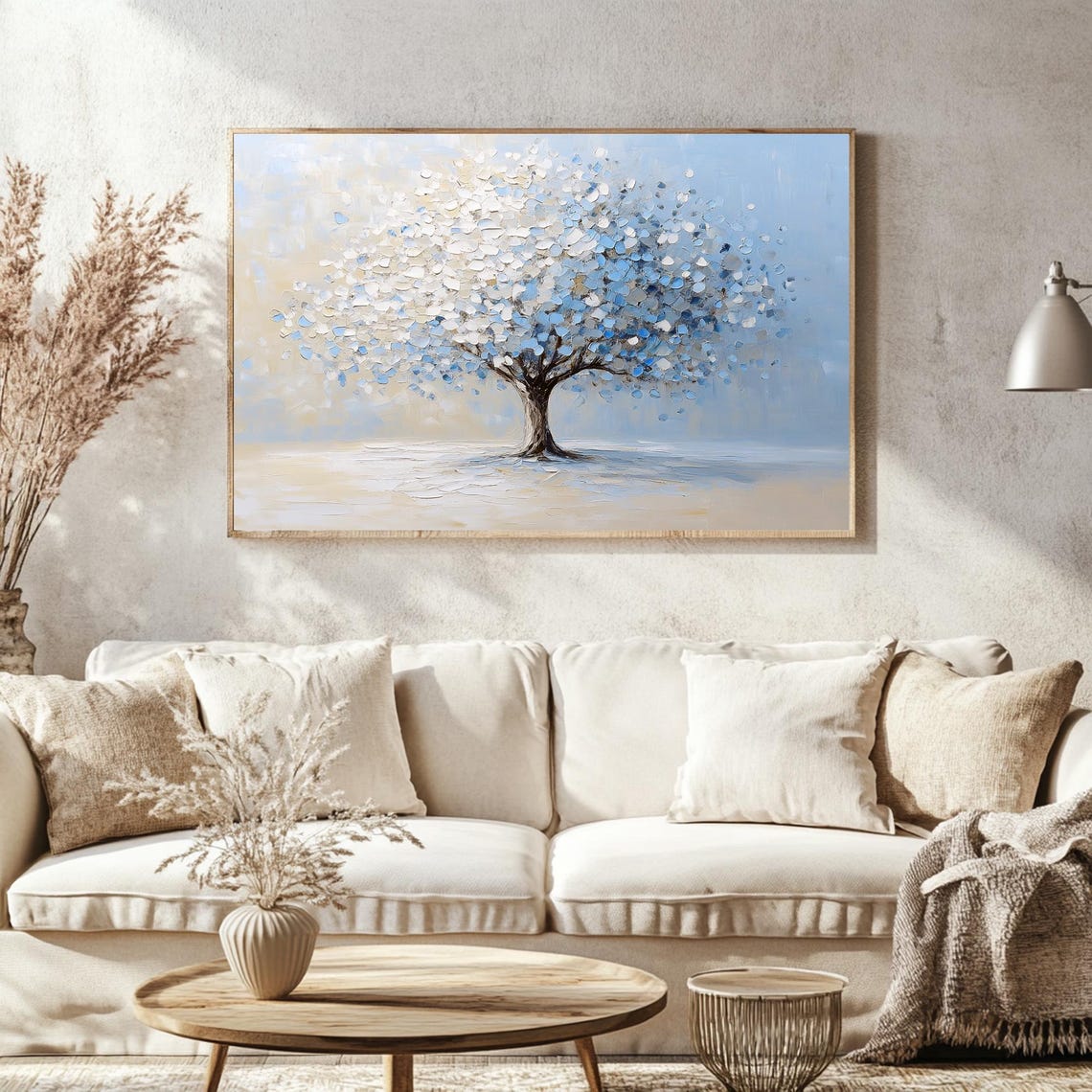 Light Blue Abstract Tree Art Print Textured Horizontal Wall Art Abstract Living Room Decor Light Blue Home Decor Wall Art - Image 4