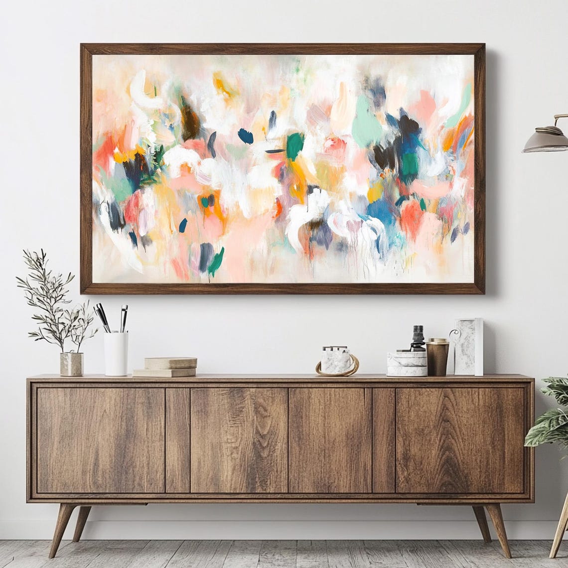 Horizontal Wall Art Print Abstract Soft Neutral Tones Art Print Large Brush Strokes Natural Wall Art Pinks Blues Greens And Cream - Image 3