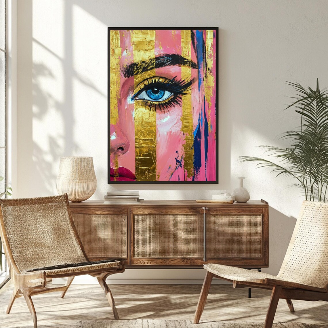Blue Eye Close Up Gold And Pink Abstract Woman Face Modern Portrait Poster - Image 4