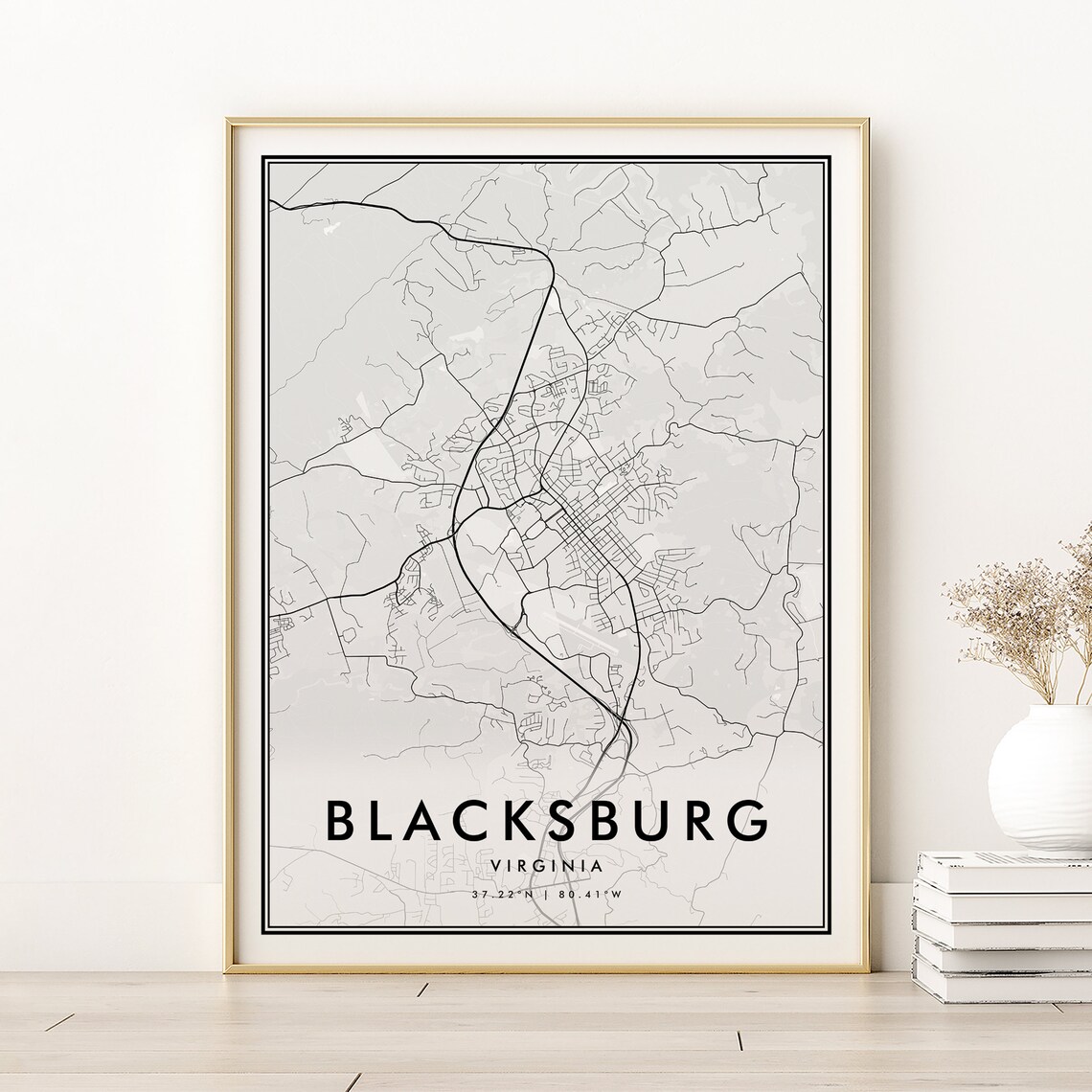 Blacksburg Map Print, Modern Virginia Travel Poster