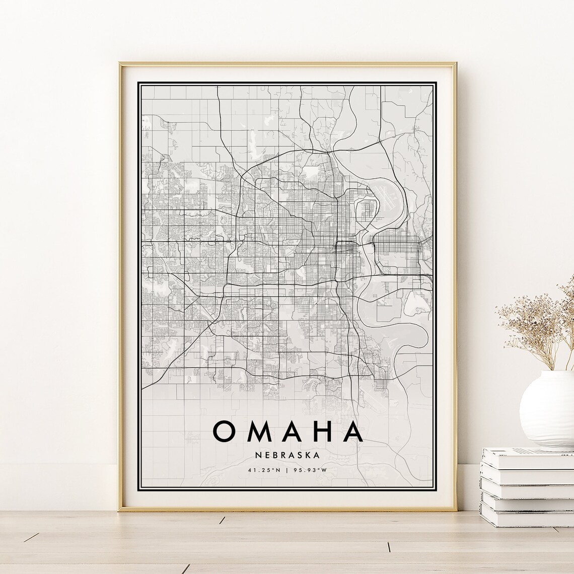 Omaha Map Print, Nebraska City Minimalist Travel Poster