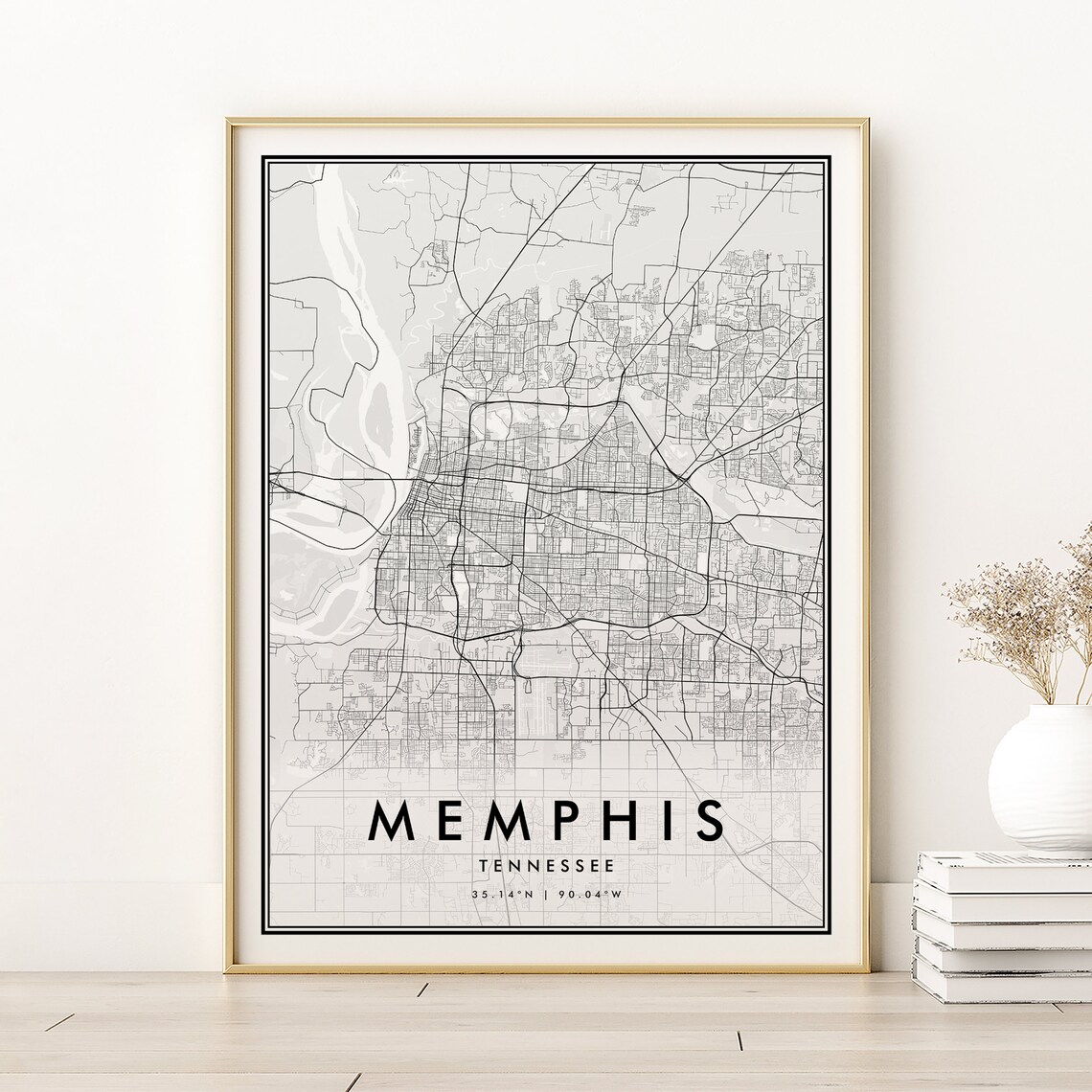 Memphis Tennessee Minimalist City Map Black and White Street Line Poster