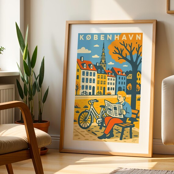 Copenhagen Retro Travel Poster, Vintage Scandinavian Art