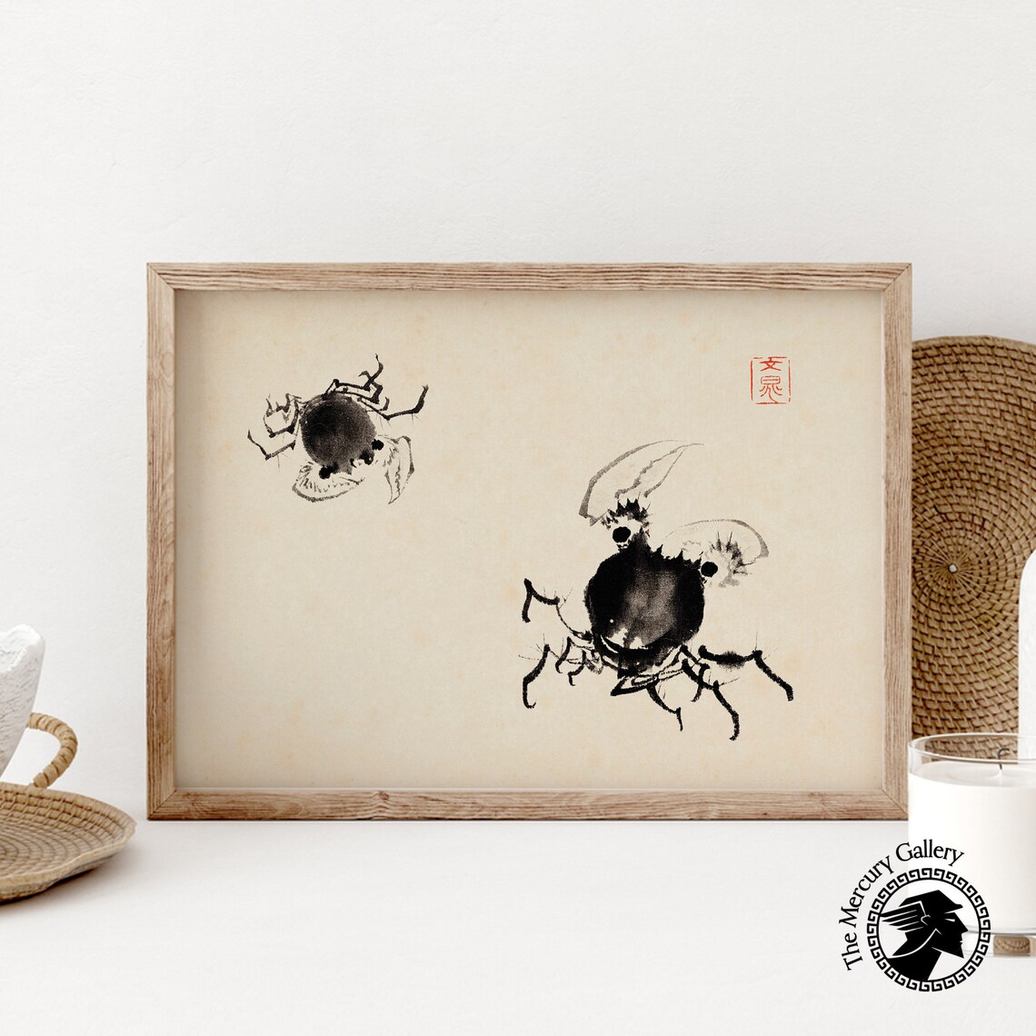 Two Ink Wash Crabs With Red Seal Vintage Japanese Animal Art Poster - Image 6