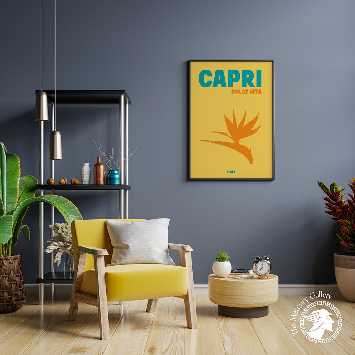 Capri Italy Dolce Vita Bird Of Paradise Modern Yellow Travel Poster - Image 2