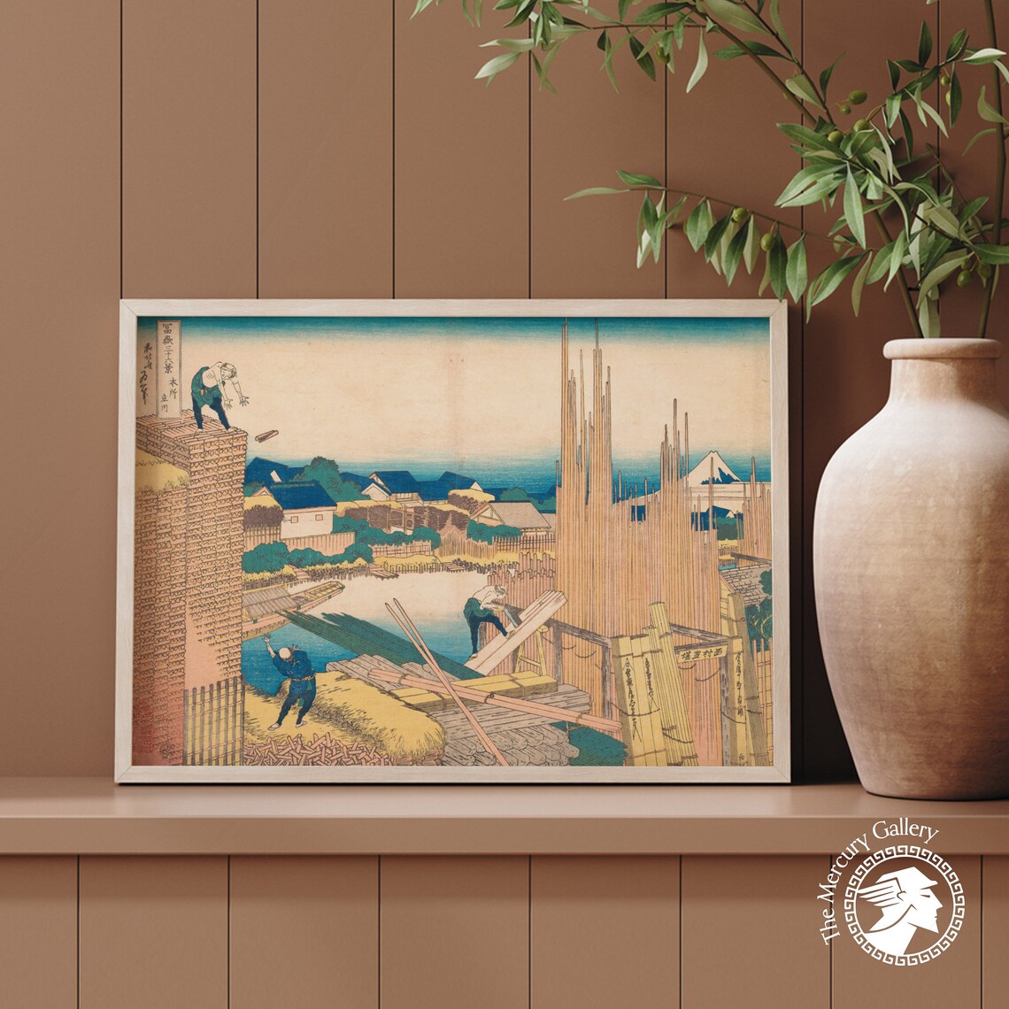 Katsushika Hokusai Japanese Lumberyard Scene With Mount Fuji Ukiyo E Print - Image 3