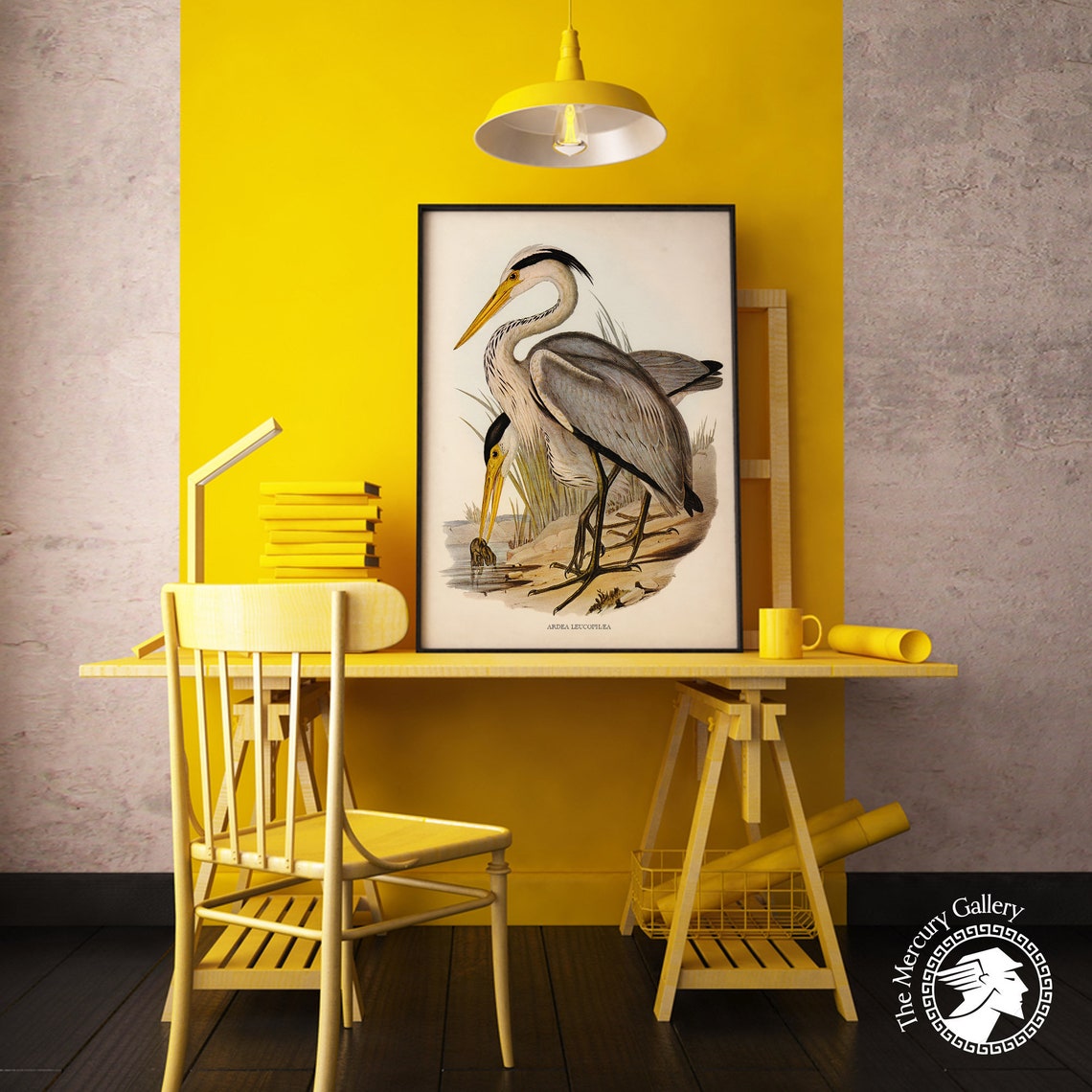 Vintage Great Grey Heron Pair Antique Waterbird Illustration Art Print - Image 2
