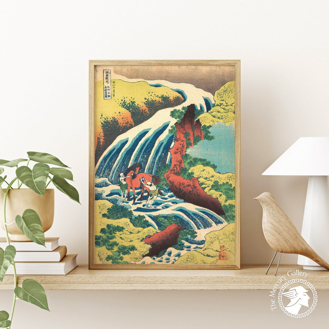 Hokusai Yoshitsune Horse Waterfall Vibrant Japanese Nature Art Poster