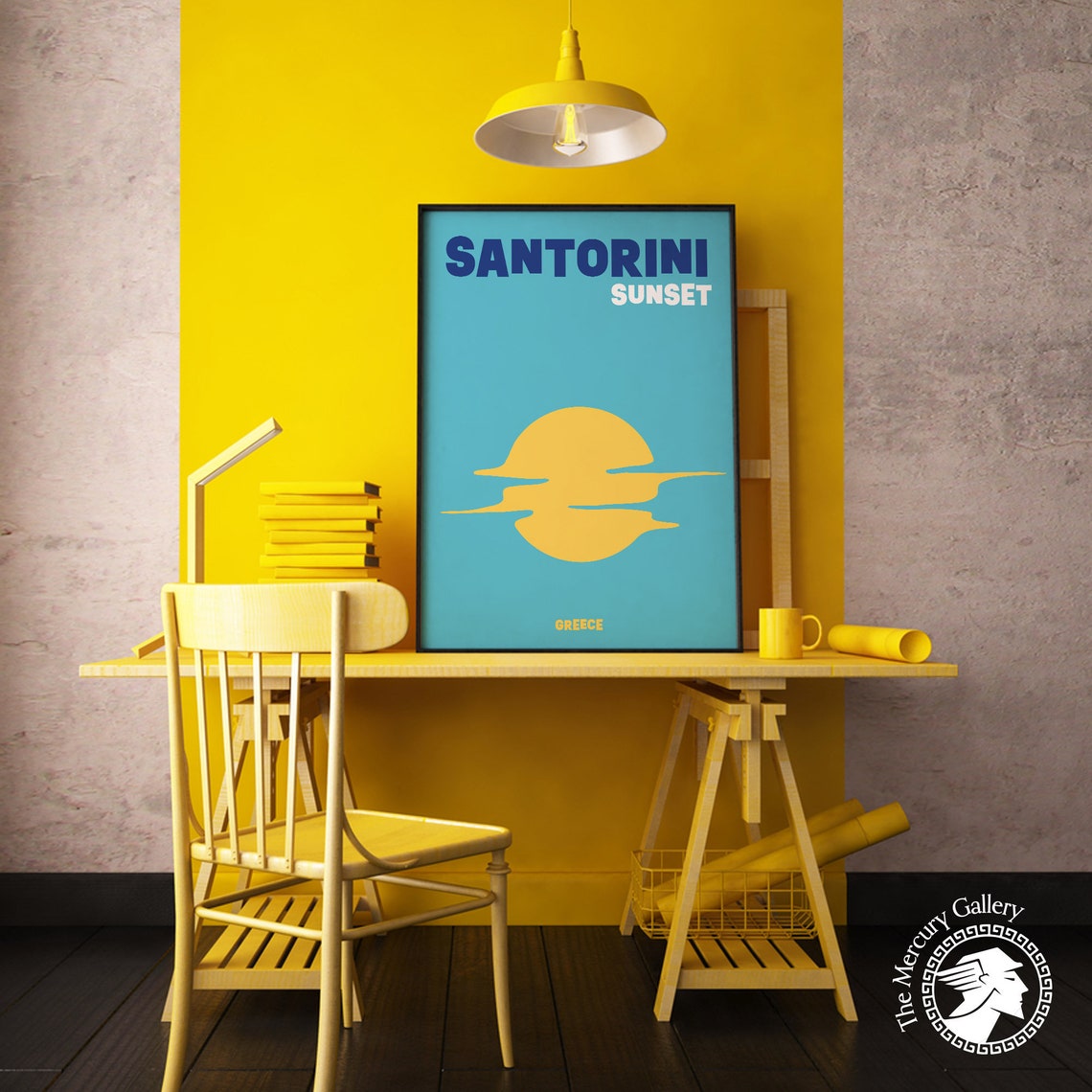 Santorini Sunset Greece Turquoise Abstract Sun Travel Poster - Image 3
