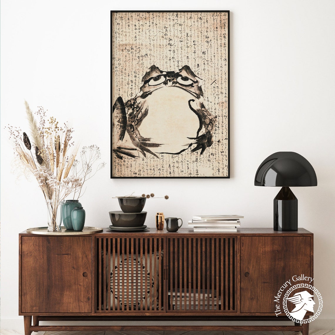Grumpy Ink Toad With Calligraphy Text Vintage Japanese Frog Art Poster - Image 5