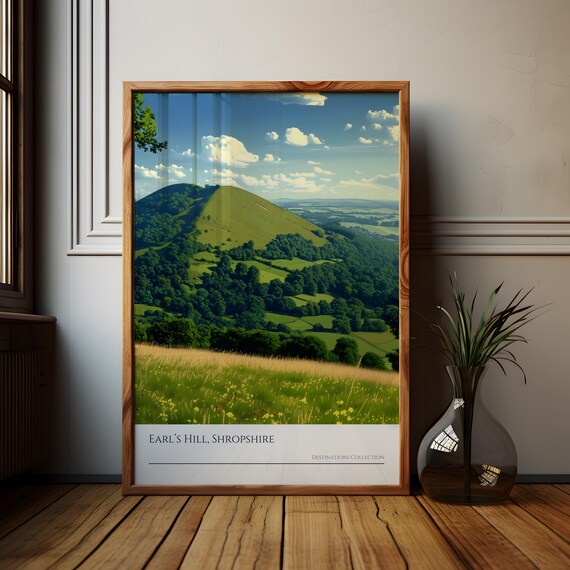 Earls Hill Shropshire Green Hills Retro Destinations Travel Poster