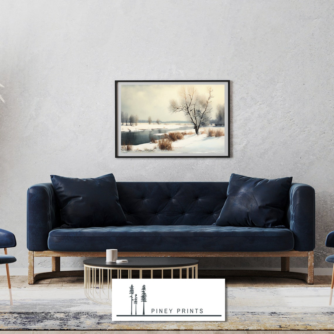 Snowy Winter River Landscape Frozen Stream Bare Trees Art Poster - Image 3