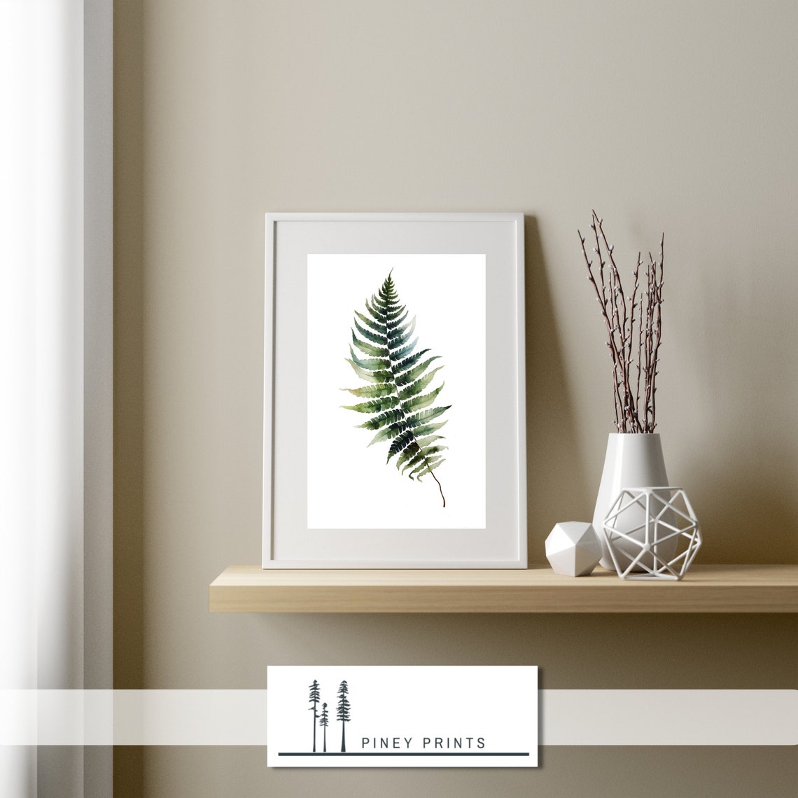Single Fern Frond Watercolor Deep Green Minimalist Botanical Poster - Image 2