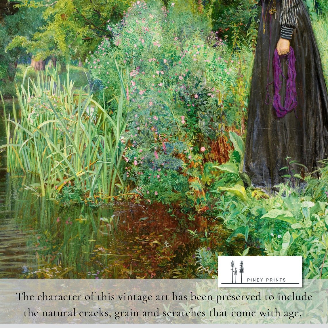 Victorian Lady By The Pond Woman In Garden Classic Painting Poster - Image 3