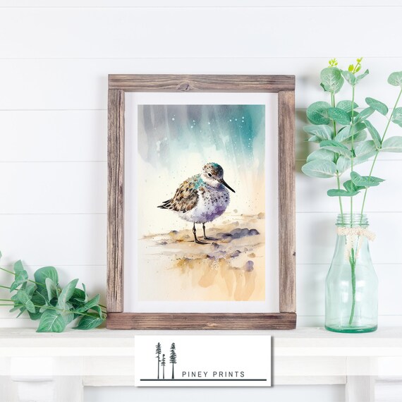 Single Sandpiper Watercolor Beach Bird Coastal Minimalist Wall Poster