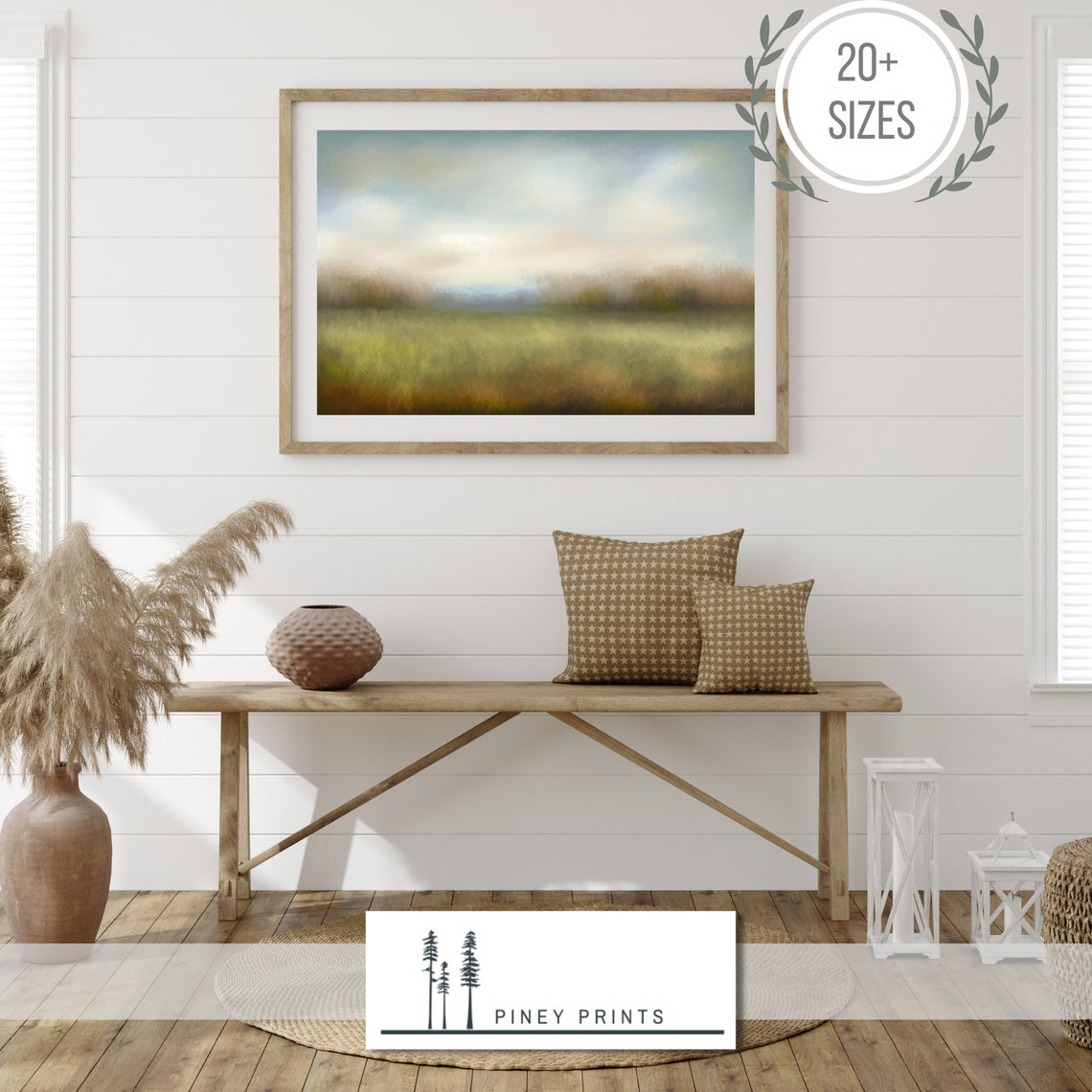 Soft Green Meadow Impressionist Landscape Neutral Decor Poster
