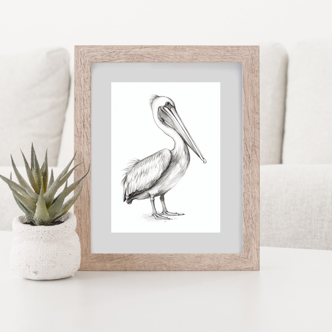 Pelican Pencil Sketch Black And White Minimalist Bird Drawing Poster - Image 2
