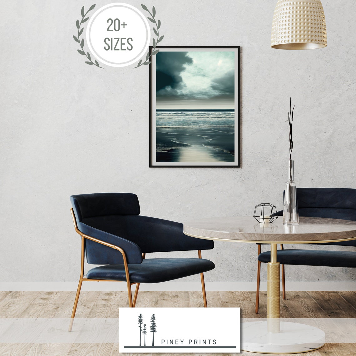 Moody Ocean Waves and Teal Sky Modern Coastal Seascape Painting Poster - Image 2