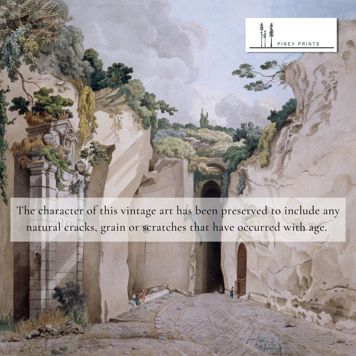 Italian Grotto Rock Archway Vintage Naples Landscape Painting Poster - Image 2