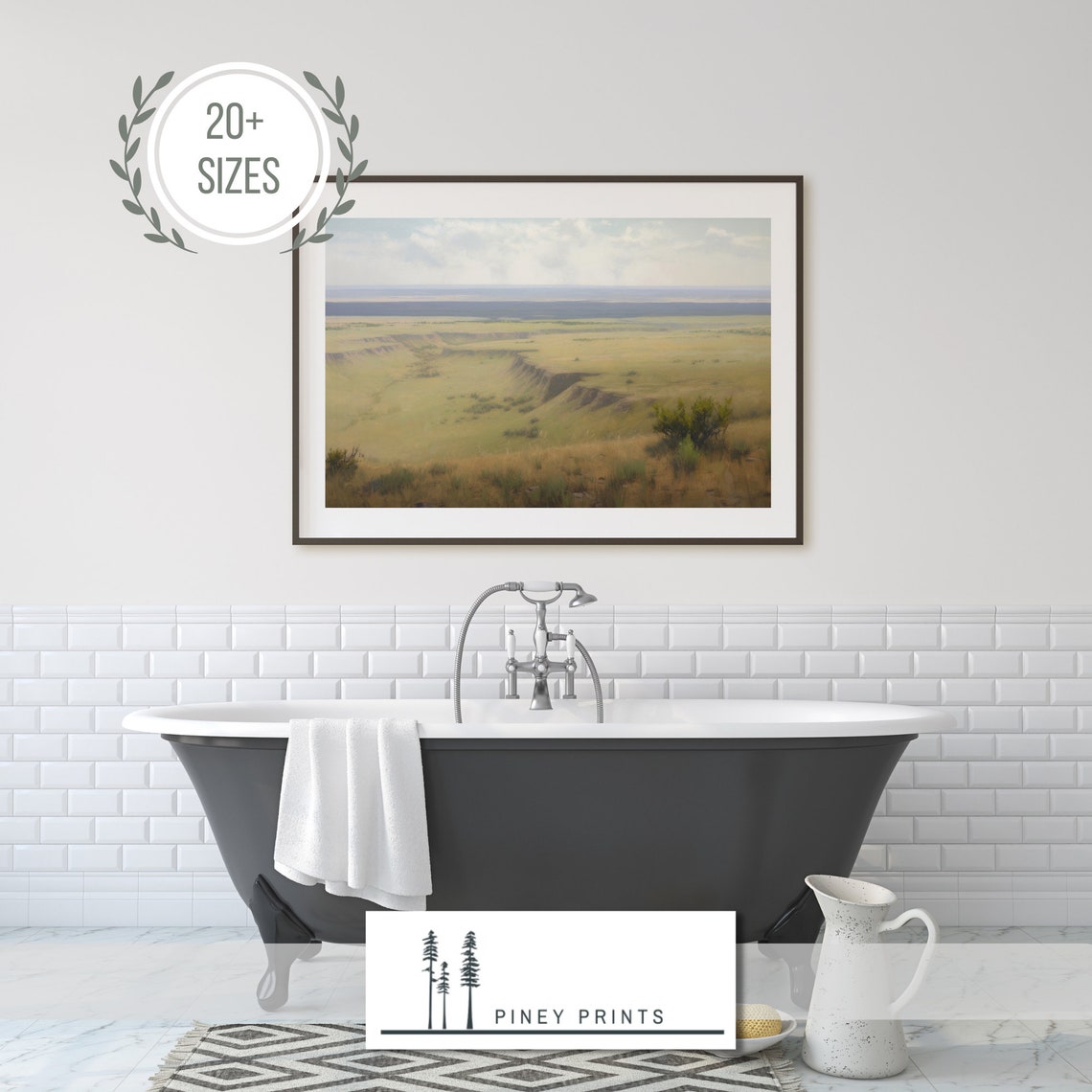 Prairie Valley Wide Open Grassland Distant Bluffs Landscape Poster - Image 2