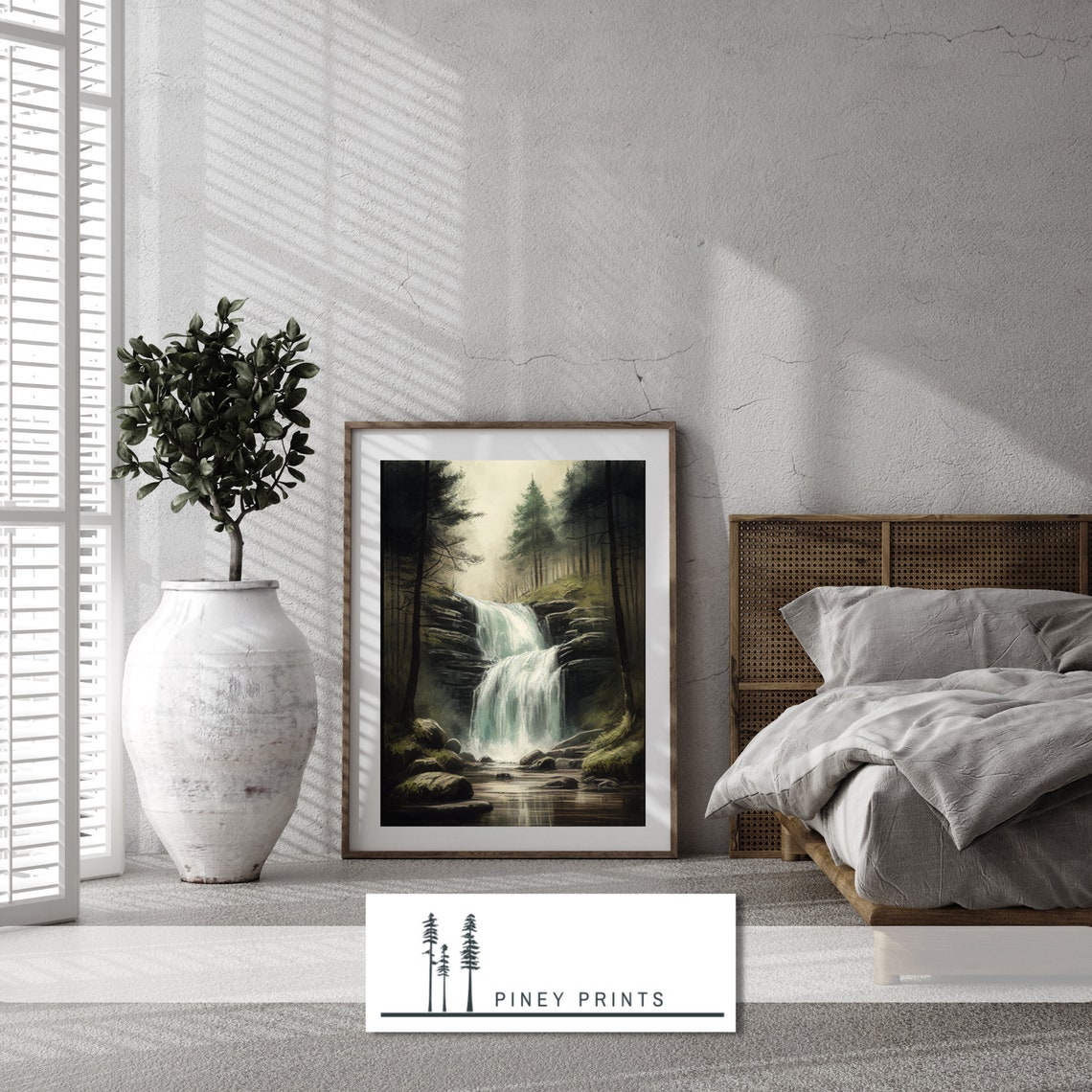 Moody Forest Waterfall Dark Pines Cascading Falls Art Poster - Image 2