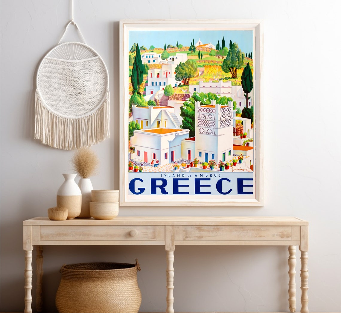 Island Of Andros Greece Whitewashed Hillside Village Travel Poster - Image 4