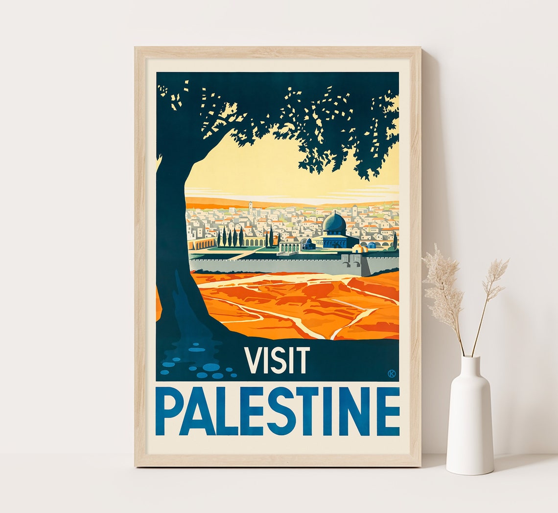 Visit Palestine Jerusalem Old City Dome Sunset Vintage Travel Poster