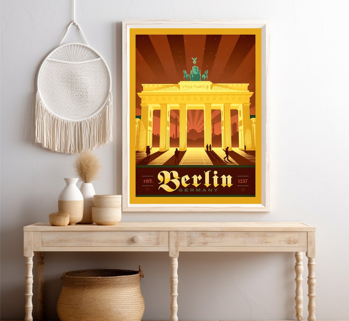 Berlin Germany Brandenburg Gate Sunset Golden Skyline Travel Poster - Image 4