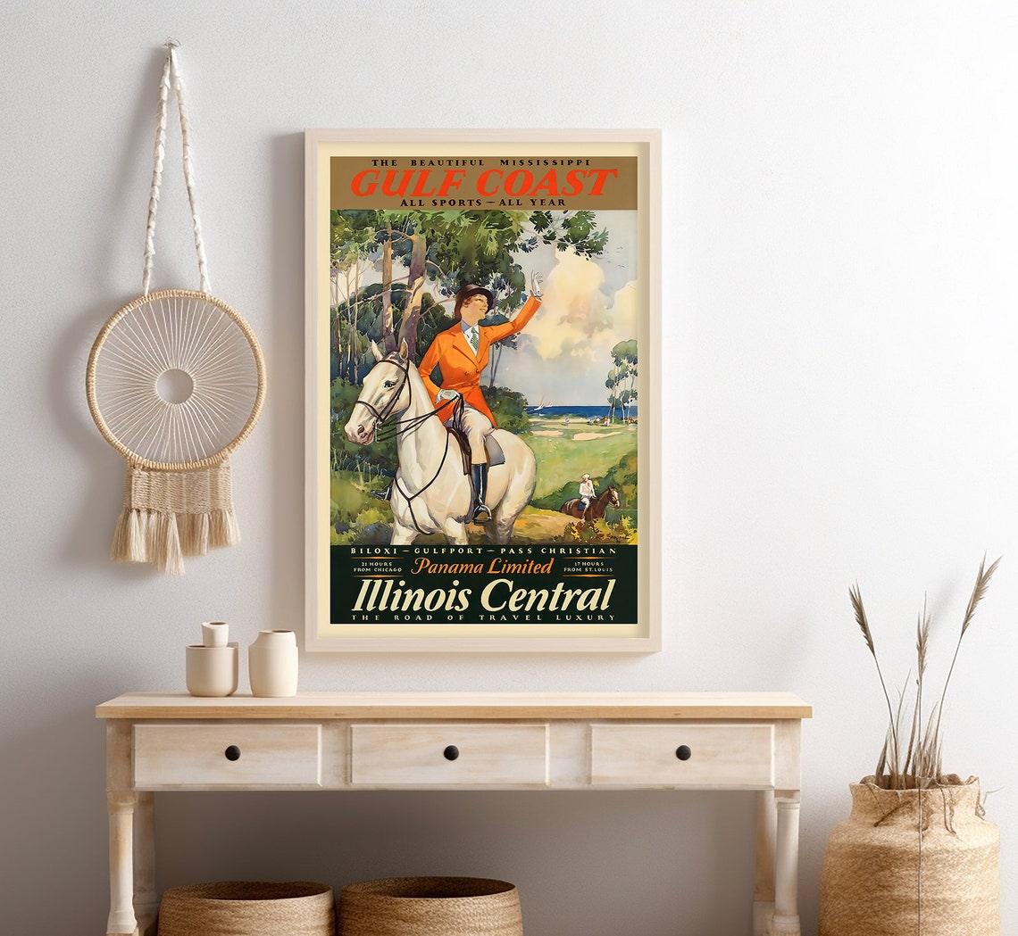 Mississippi Gulf Coast Horseback Rider Golf Vintage Travel Poster - Image 4