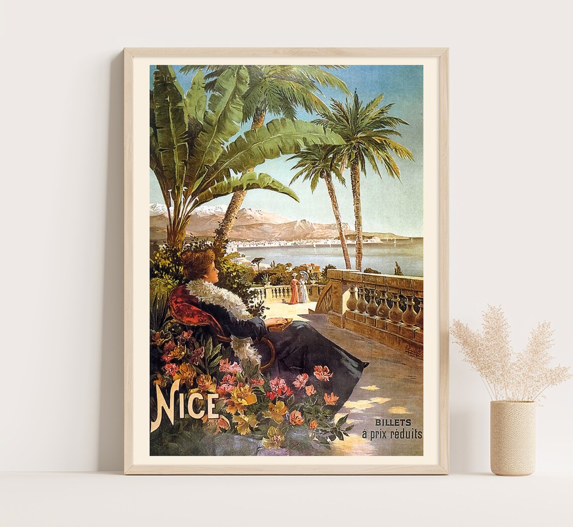 Nice Cote D Azur Vintage Travel Poster, French Design