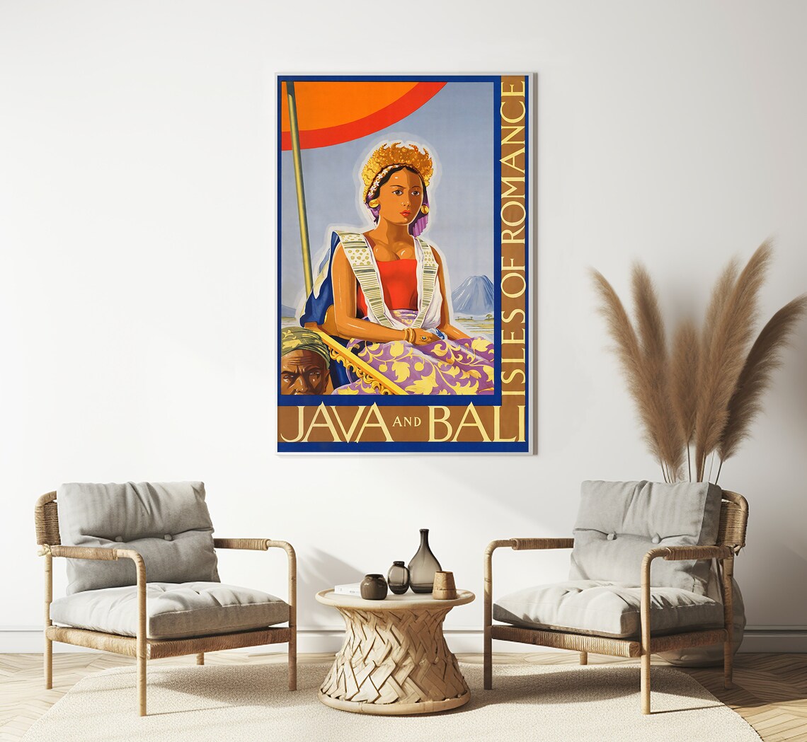 Java And Bali Isles Of Romance Golden Headdress Vintage Travel Poster - Image 3