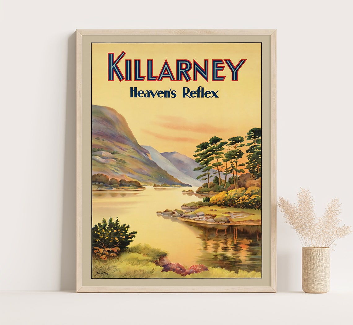 Killarney Ireland Heavens Reflex Lake Sunset Vintage Travel Poster