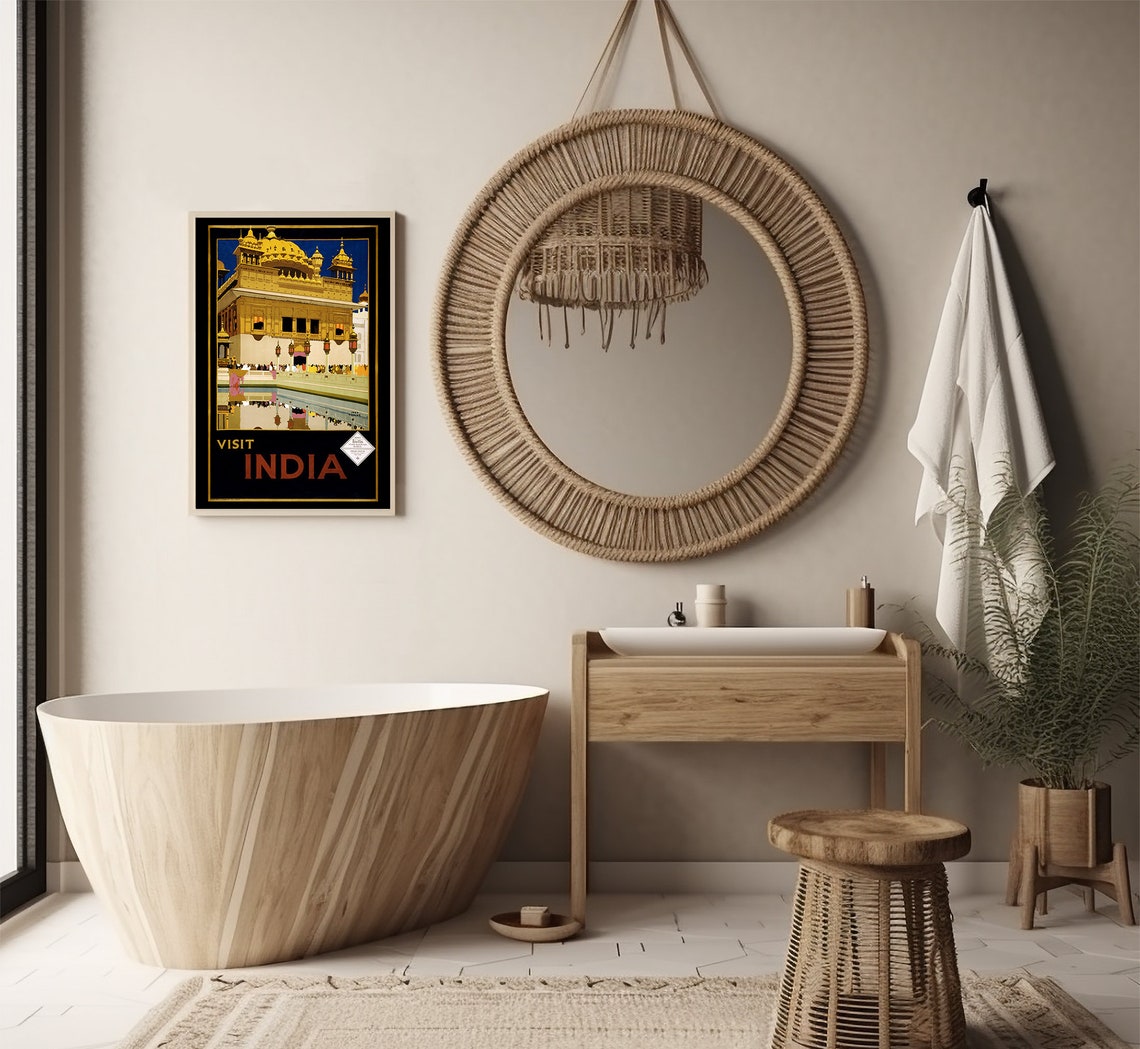 Golden Temple Amritsar India Night Reflection Vintage Travel Poster - Image 2