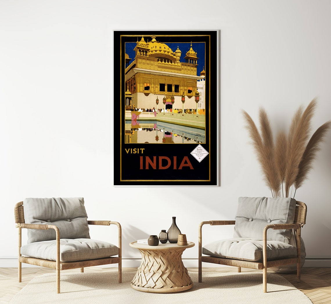Golden Temple Amritsar India Night Reflection Vintage Travel Poster - Image 3