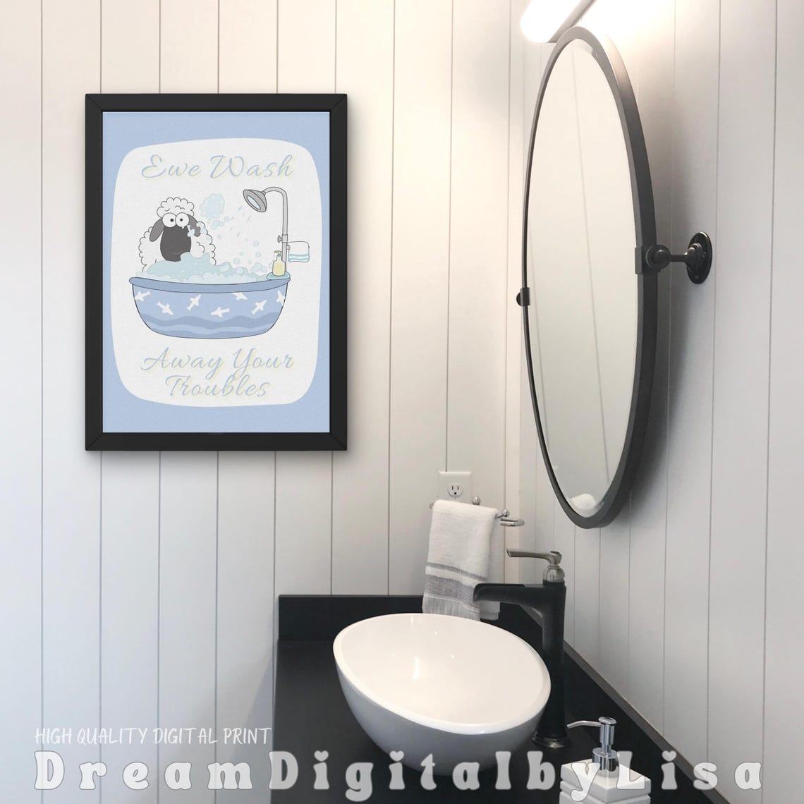 Ewe Wash Away Your Troubles Cute Sheep Bubble Bath Quote Poster - Image 4