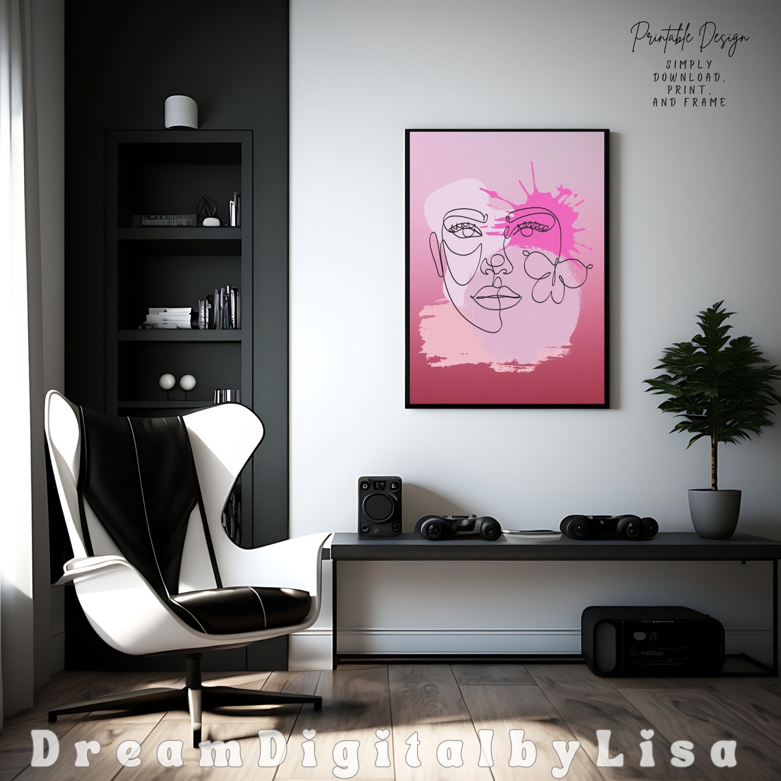 Pink Abstract Line Drawing Face Modern Minimalist Woman Poster - Image 3
