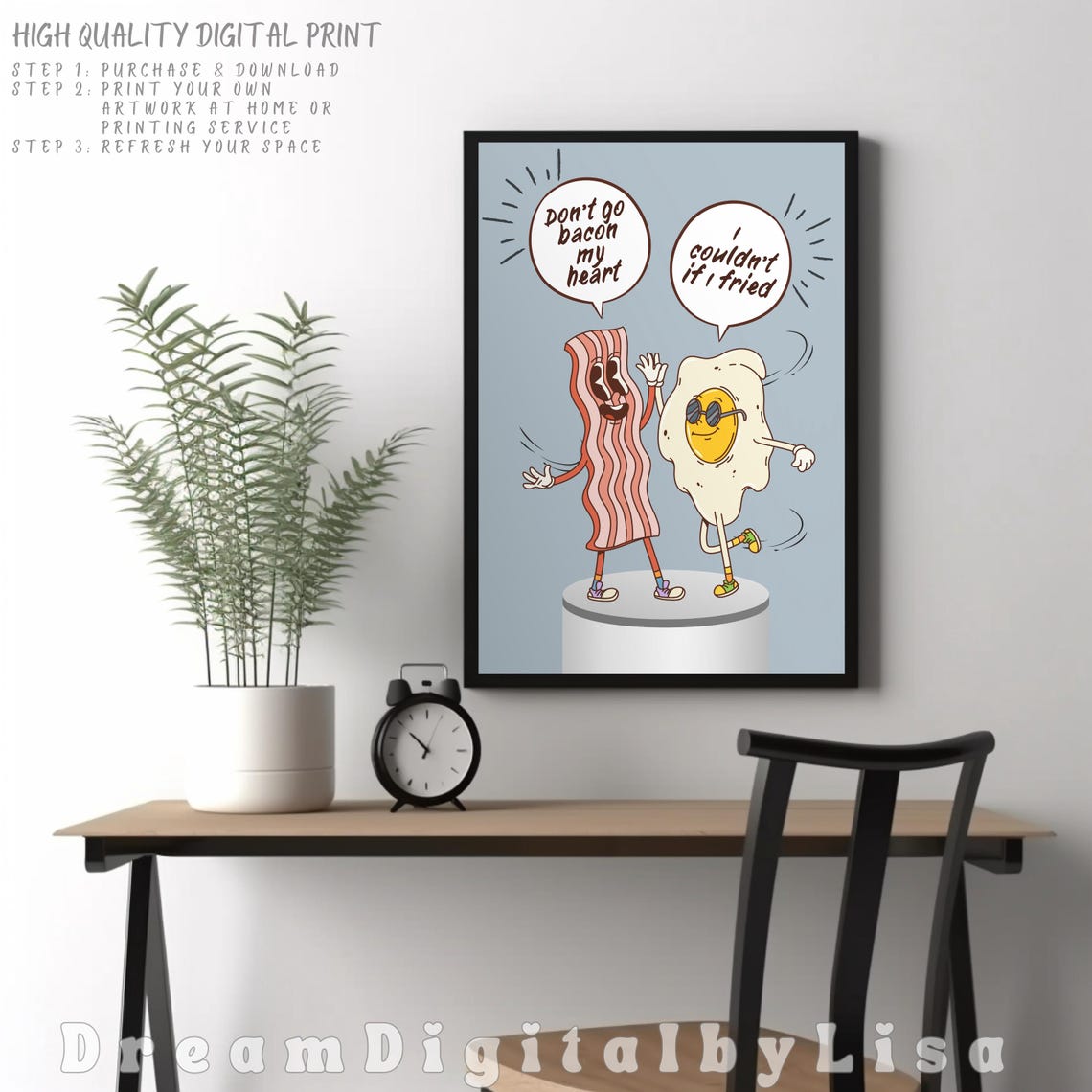 Dont Go Bacon My Heart Poster Funny Bacon Egg Cartoon Kitchen Art - Image 4