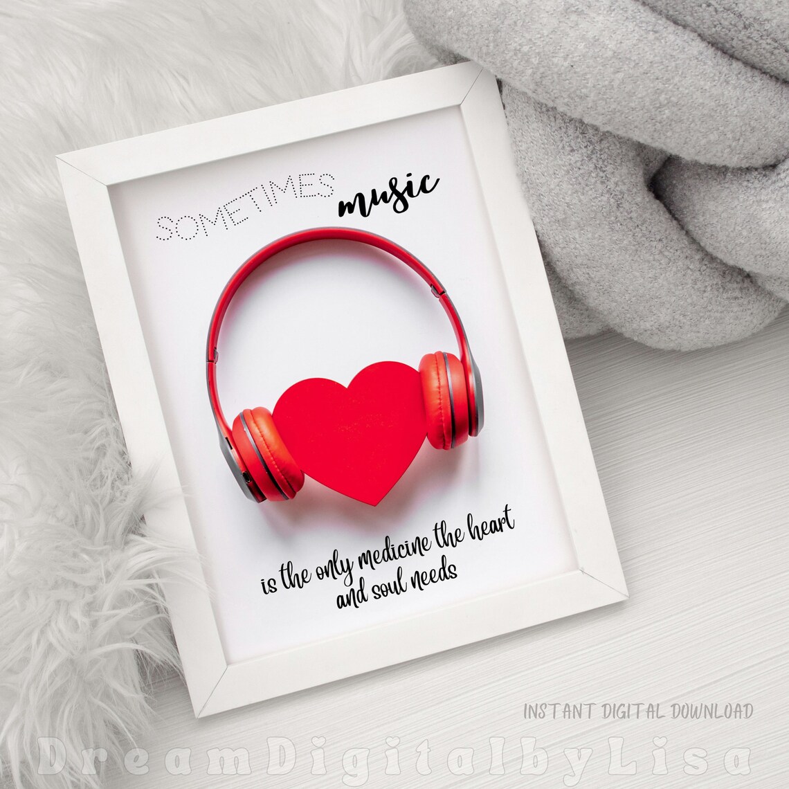 Sometimes Music Is The Only Medicine Red Heart Headphones Poster - Image 3