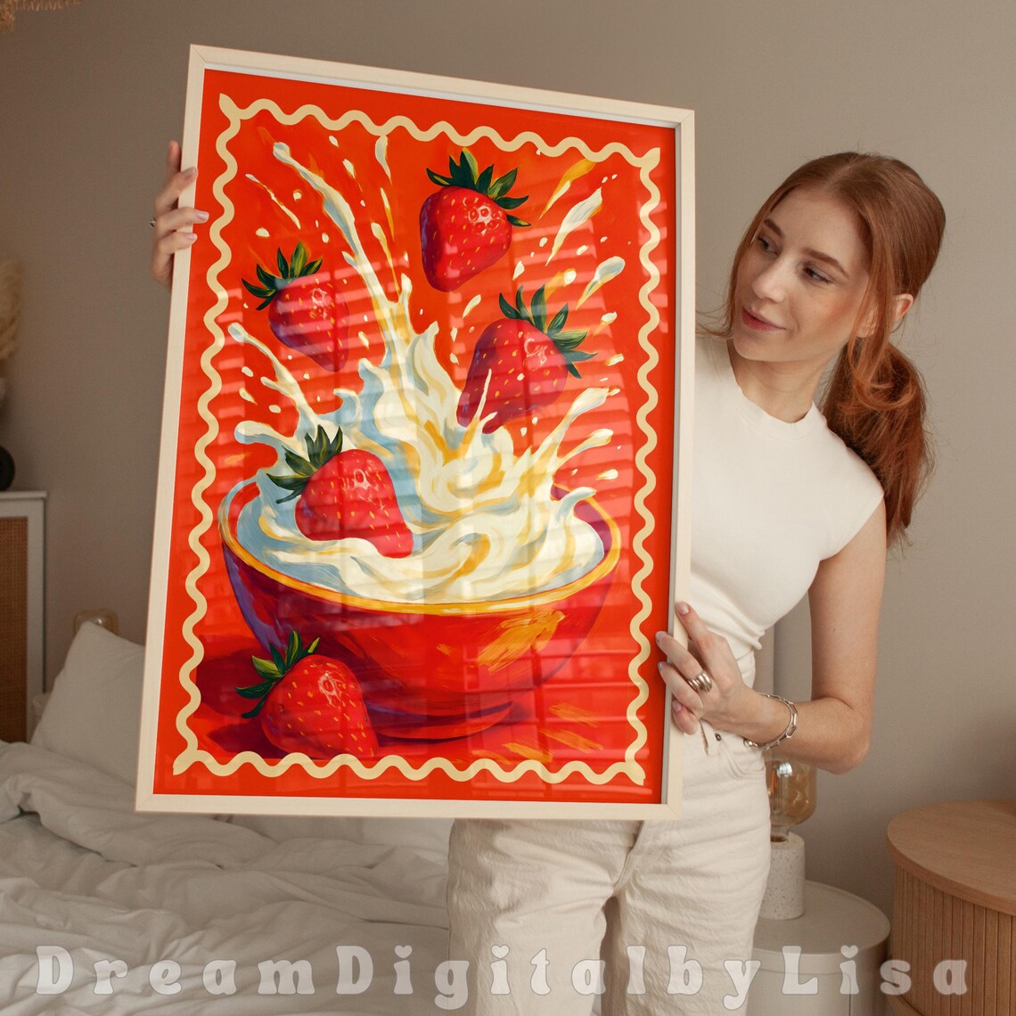 Strawberries And Cream Bold Red Kitchen Decor, Art Print - Image 2