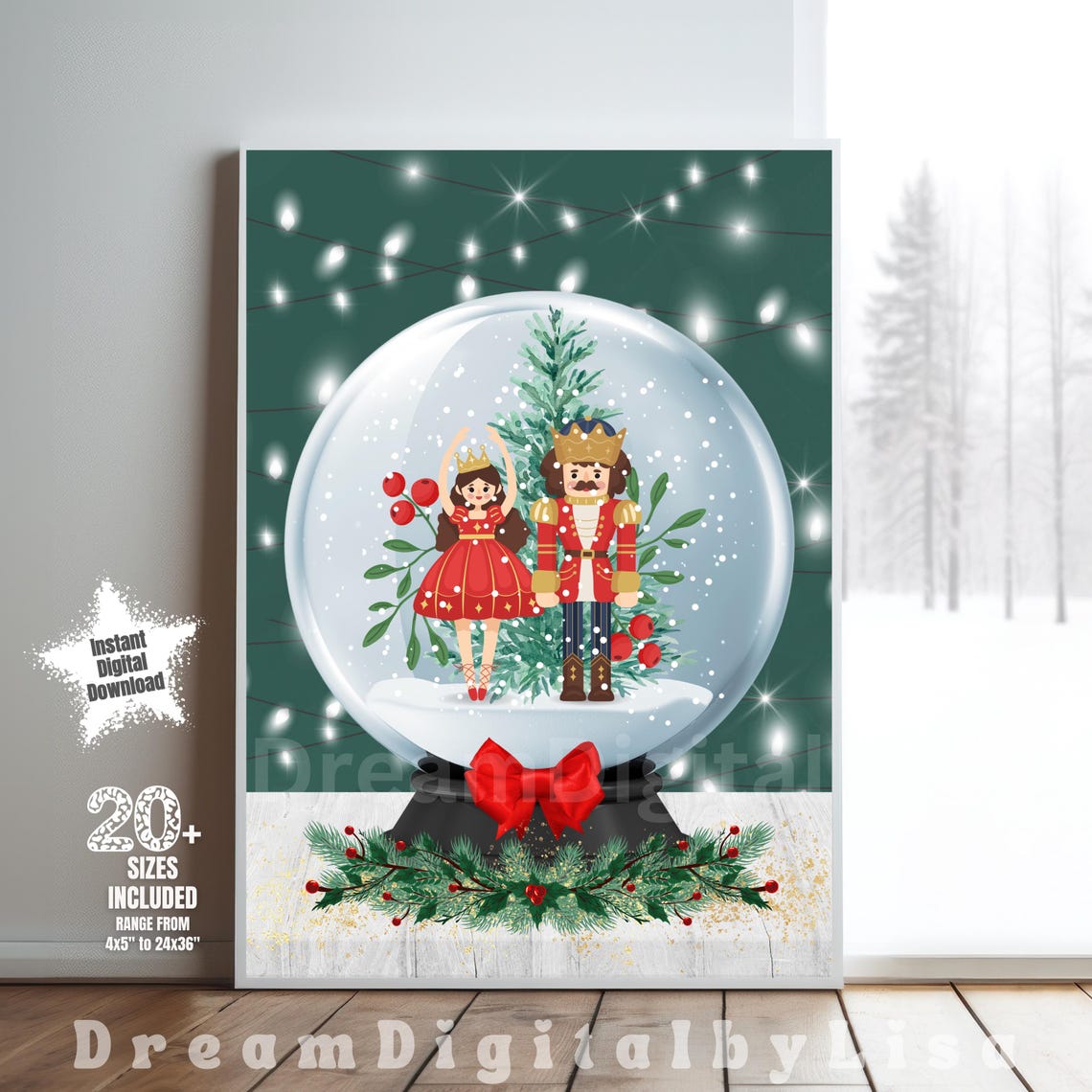 Nutcracker Snow Globe Ballerina Christmas Ballet Holiday Scene Poster
