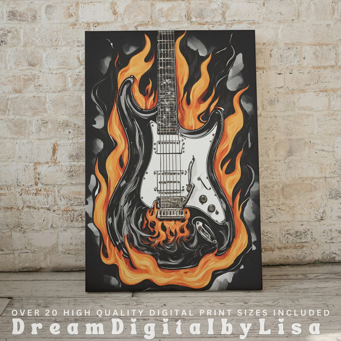 Flaming Electric Guitar Poster Rock Fire Music Guitar Player Artwork - Image 2