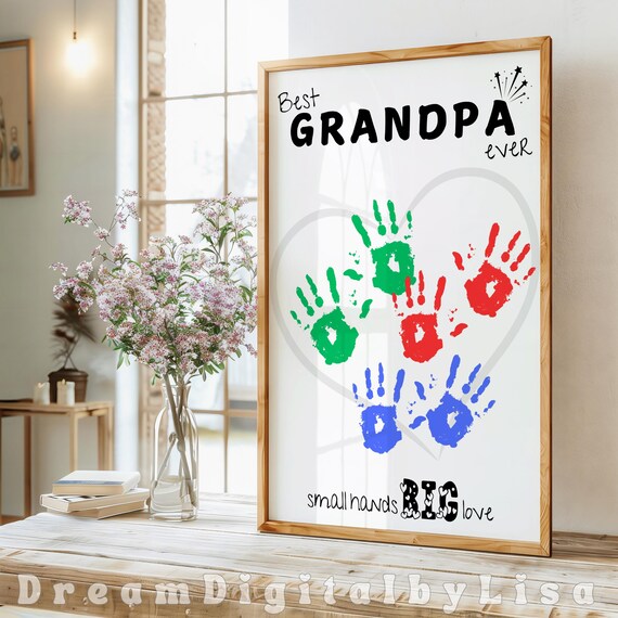 Best Grandpa Ever Colorful Hand Art Heart Small Hands Love Poster