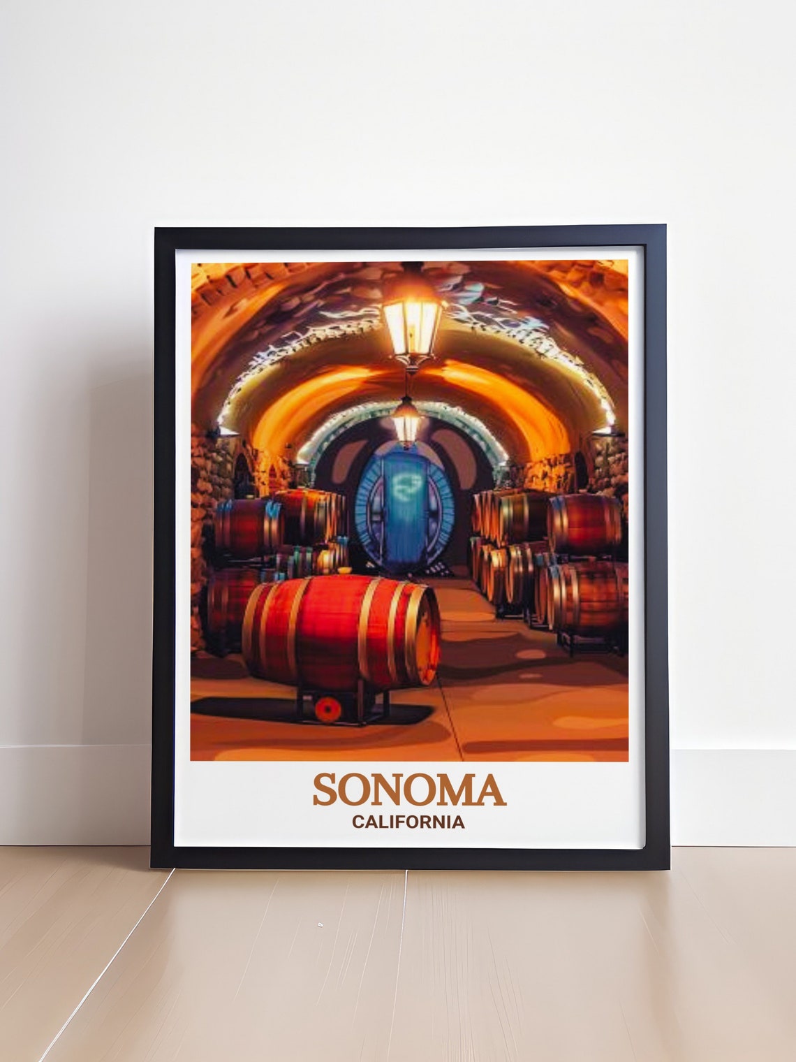 Sonoma California Wine Barrel Cellar Tunnel Lantern Glow Poster - Image 4