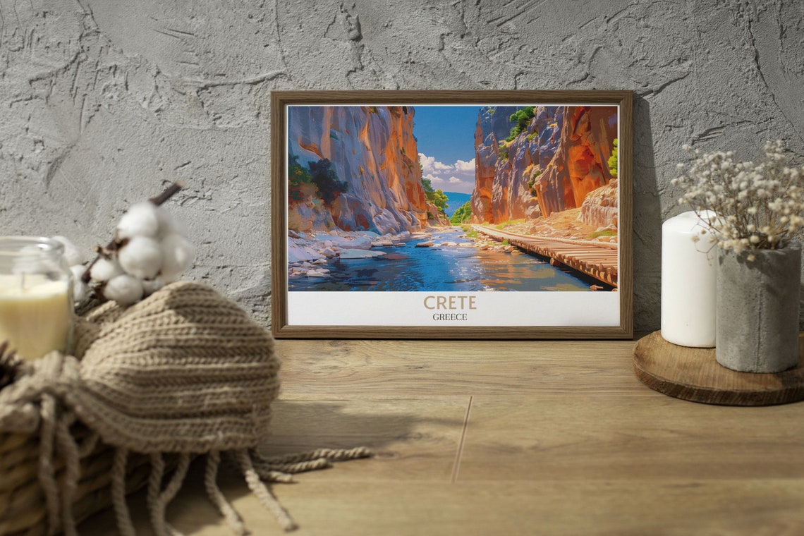 Crete River Gorge Golden Canyon Cliffs Greece Landscape Poster - Image 2