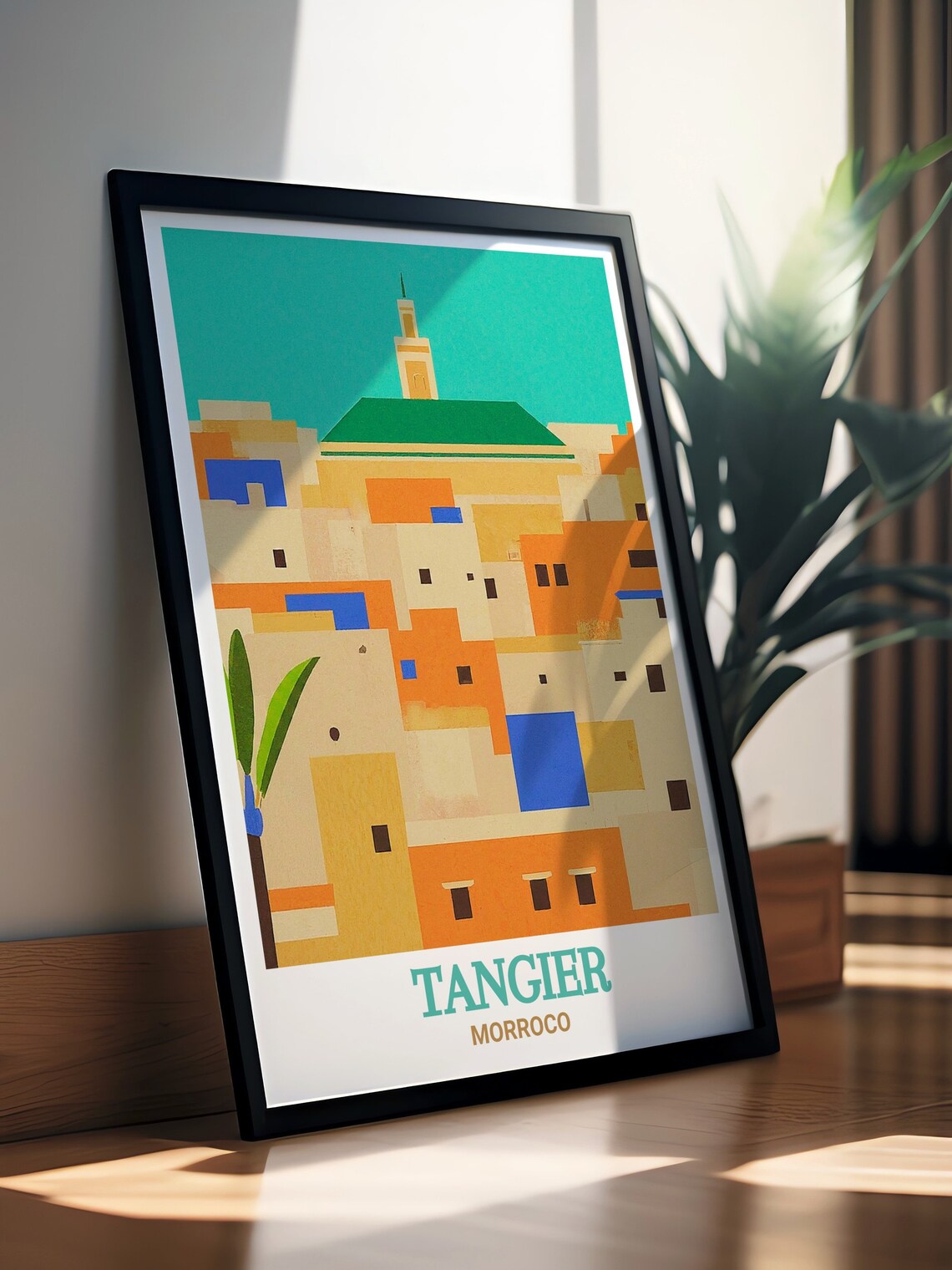 Tangier Morocco Medina Minaret Geometric Vintage Style Travel Poster - Image 2